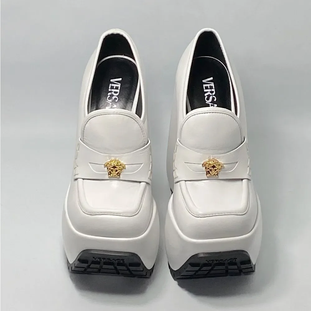 Versace Leather Platform Wedge Loafers size 36